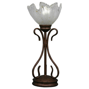 Swan Mini Table Lamp In Bronze, 7" Gold Ice Glass