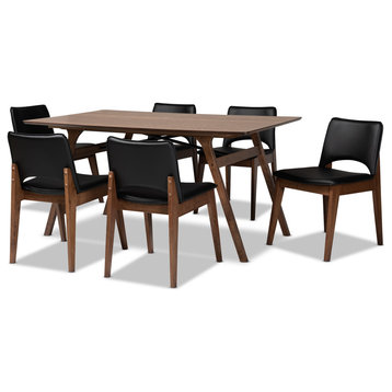 Afton Black Faux Leather Upholstered and Brown Finished Wood 7-Piece Dining Set