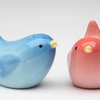 2.25 Inch Blue and Pink Rounded Birds Salt and Pepper Shakers