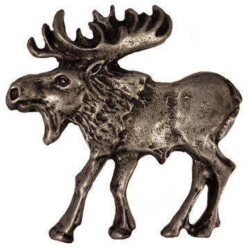 Walking Moose Pull, Left, Antique Brass, Pewter