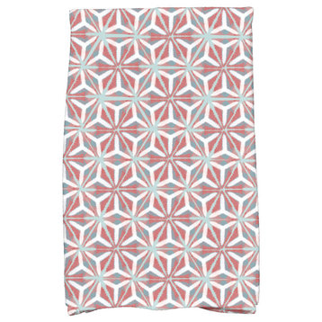 Water Mosaic, Geometric Print Kitchen Towel, Coral