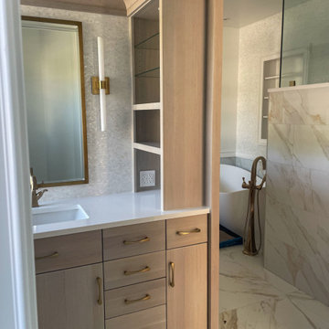 White Oak Bathroom Vanity with Matching Wood Wall