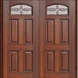 Prehung Double Door 80 Fiberglass Marsais 4 Panel Camber Lite Glass - Front Doors