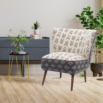 Ox Bay Aly Han Cream/Charcoal Geometric Cotton Blend Chair, 29.5"x26"x30"
