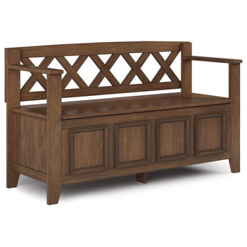Simpli Home Amherst 48" Transitional Solid Wood Entryway Storage Bench in Brown