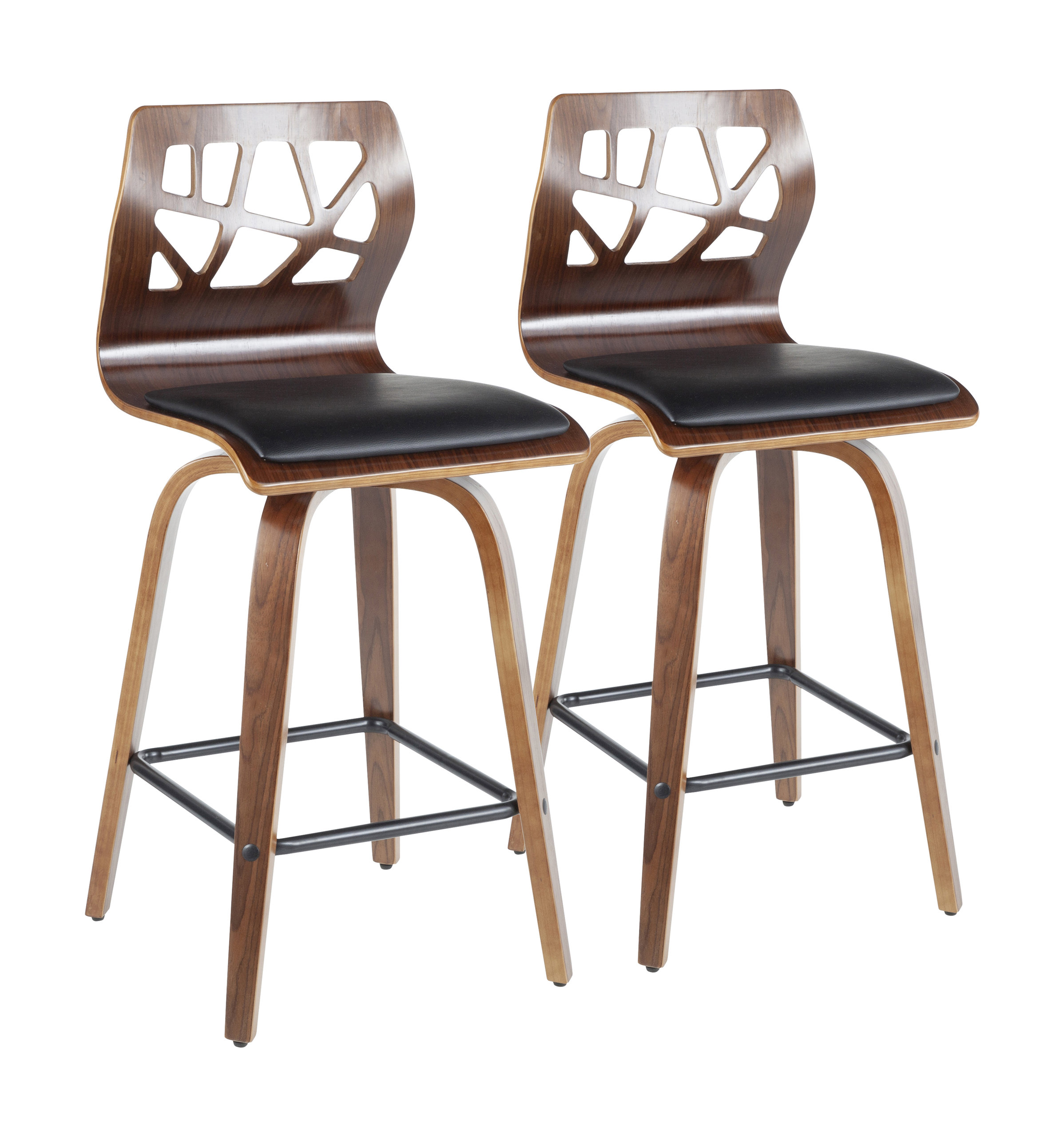 Folia Counter Stool, Set of 2, Black Pu