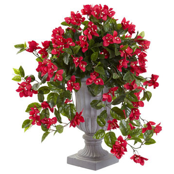 Bougainvillea Silk Plant With Decorative Urn, UV Resistant, Indoor and Outdoor