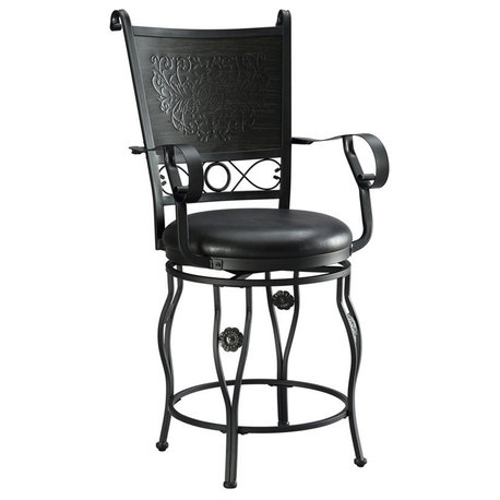 Linon Ellie Big & Tall Swivel Counter Stool Faux Leather Padded Seat in Black