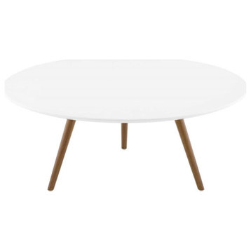 Modway Lippa 36" Round Wood Top Coffee Table with Tripod Base in Walnut/White