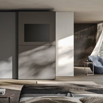 Modern Grey Bedroom with Bespoke TV Unit