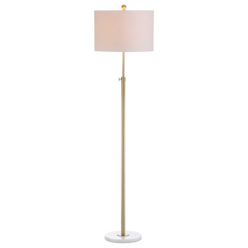 June Adjustable Metal/Marble LED Floor Lamp, Brass Gold/White