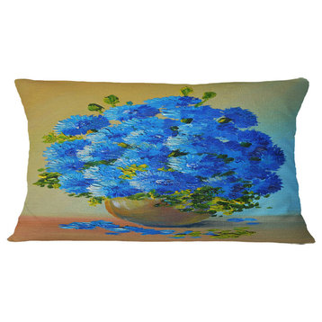 A Bouquet of Blue Flowers Floral Throw Pillow, 12"x20"