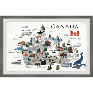 "Gray Canadian Map" Framed Painting Print, 12"x8"