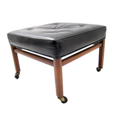 Mid-Century Black Leather Square Ottoman - SOLD - Footstools And Ottomans