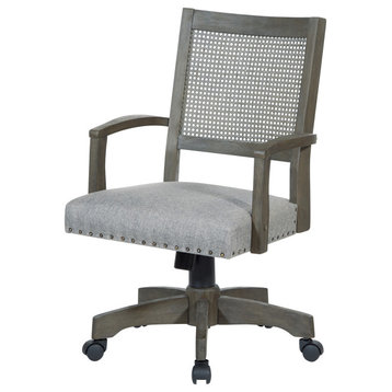 Deluxe Cane Back Bankers Chair, Antique Gray Frame/Gray Fabric Seat