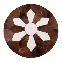 High End Handmade Cowhide Patchwork Area Rug Round Short Hair, 5'2", Brown White - Area Rugs
