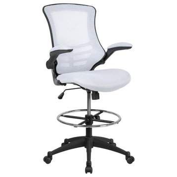 Mid-Back White Mesh Ergonomic Drafting Chair with Adjustable Foot Ring and...