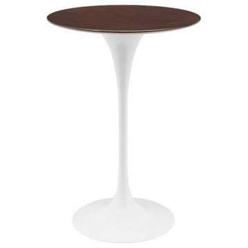 Modway Lippa 28" Round Modern Wood & Metal Bar Table in Cherry/White
