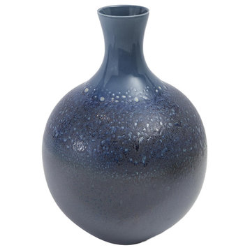 Elegant Blue Bronze Metallic 23" Fat Vase Mottled Dark Sapphire Vintage Style