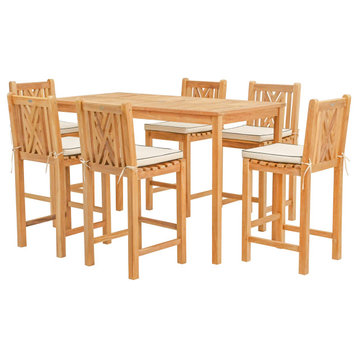 7 Piece Wood Chippendale 71" Rectangular Bistro Bar Set including 6 Bar Chairs