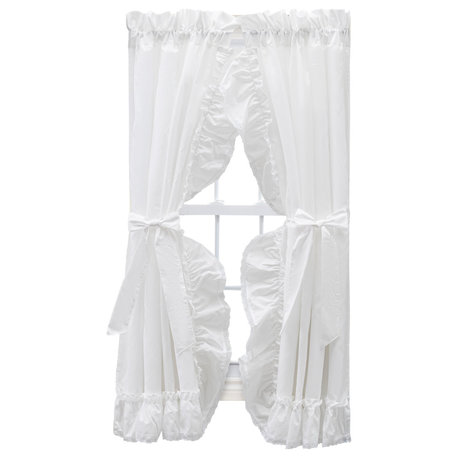 Madelyn Ruffled Victorian Priscilla Pair with Tiebacks, White, 100"x84"