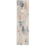 Nourison - Nourison Rustic Textures 2'2" x 7'6" Beige/Grey Modern Indoor Area Rug - This beautifully carved contemporary rug from the Rustic Textures Collection brings abstract greys and beige together for a weathered, rustic decor feel that adds depth and texture to any space. A soft, silky high-low pile with subtly distressed colors make this rug the perfect choice for a modern accent.