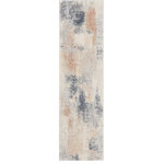 Nourison - Nourison Rustic Textures 2'2" x 7'6" Beige/Grey Modern Indoor Area Rug - This beautifully carved contemporary rug from the Rustic Textures Collection brings abstract greys and beige together for a weathered, rustic d�cor feel that adds depth and texture to any space. A soft, silky high-low pile with subtly distressed colors make this rug the perfect choice for a modern accent.