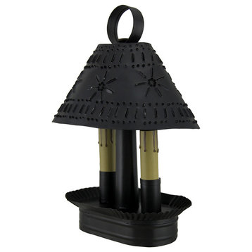 Smokey Black Finish 2 Light Punched Tin Accent Lamp