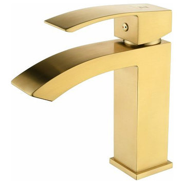 Farmhouse Brushed Gold Bathroom Sink Waterfall Faucet with Pop Up Drain