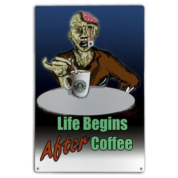 Life Begins After Coffee Classic Metal Sign