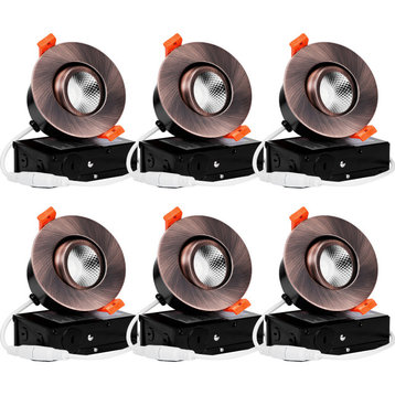 6-Pack 3 Inch LED Gimbal Recessed Downlight, Oil Rubbed Bronze, 4000k Cool White
