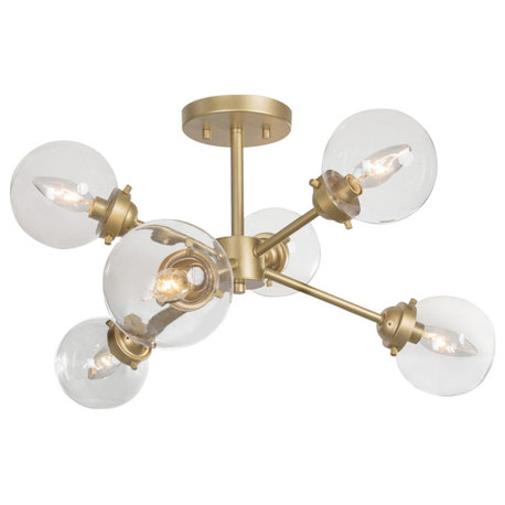 LNC 6-Light Modern Matte Gold Globe Clear Glass Semi-Flush Mount