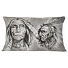 Native American Indian Heads Abstract Portrait Throw Pillow, 12"x20"