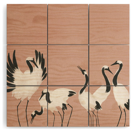 Megan Galante Crane Dance Mauve Pink Wood Wall Mural