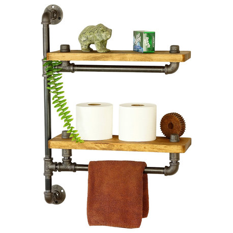 Farmhouse Bath Shelf With Towel Bar