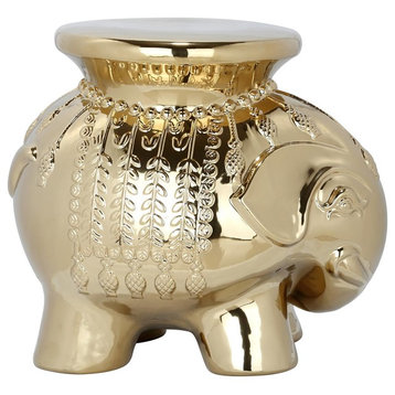 Glazed Ceramic Elephant Stool, Gold