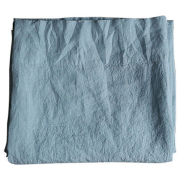 Ice Blue Stone Washed Rod Pocket Linen Curtain Panel, 53"x120"