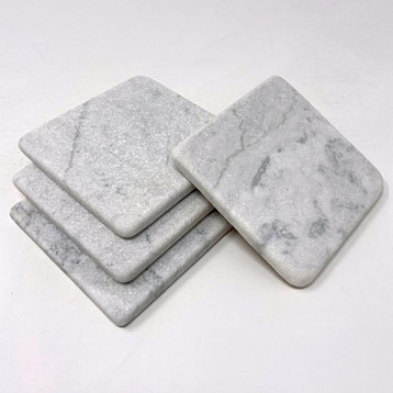 Handmade Carrara White Marble Coasters for Drinks