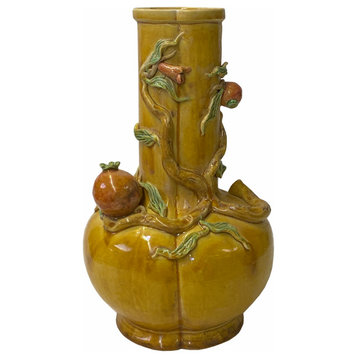 Handmade Chinese Ceramic Distressed Yellow Peach Theme Vase Hws1768