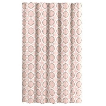 Coral Peach Canvas Fabric Shower Curtain, Quatrefoil Moroccan Design