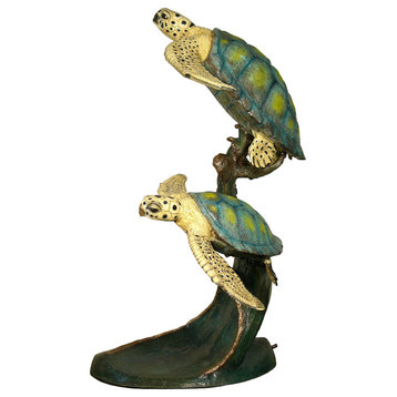 Pair Of Swimming Sea Turtles  Bronze Sculpture, Special Patina Finish