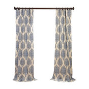 Arabesque Blue Printed Cotton Twill Curtain Single Panel, 50"x84"
