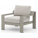 Four Hands - Monterey Outdoor Chair,Stone Grey / Weathered grey - Modern materials ready a stylish silhouette for the outdoors. Washed brown teak forms a wide, clean frame for UV-resistant and water-repellent Sunproof fabric in a light sand. Architectural arms add intrigue. Cover or store inside during inclement weather