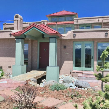 Front entry bridge over faux arroyo to foyer