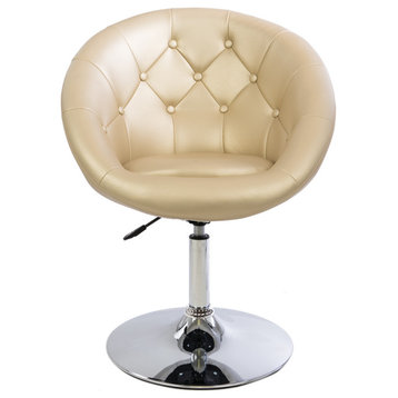 Antoinette Round Tufted Vanity Chair, Champagne Gold