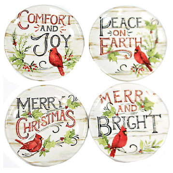 Tabletop Evergreen Canape Plates Set/4 Christmas Cardinals