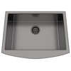 30" Black Stainless Steel Flush Mount Single Bowl Sink, Rounded Apron