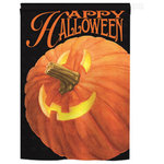 Breeze Decor - Halloween Jack O Lantern 2-Sided Vertical Impression House Flag - Size: 28 Inches By 40 Inches - With A 4"Pole Sleeve. All Weather Resistant Pro Guard Polyester Soft to the Touch Material. Designed to Hang Vertically. Double Sided - Reads Correctly on Both Sides. Original Artwork Licensed by Breeze Decor. Eco Friendly Procedures. Proudly Produced in the United States of America. Pole Not Included.