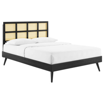 Cane Bed, Woven Rattan Bed, Art Moderne Shoji Platform Bed, Black, Queen