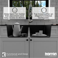 Karran Drop-in Quartz 33" 1-Hole 50/50 Double Bowl Sink Kit, Black